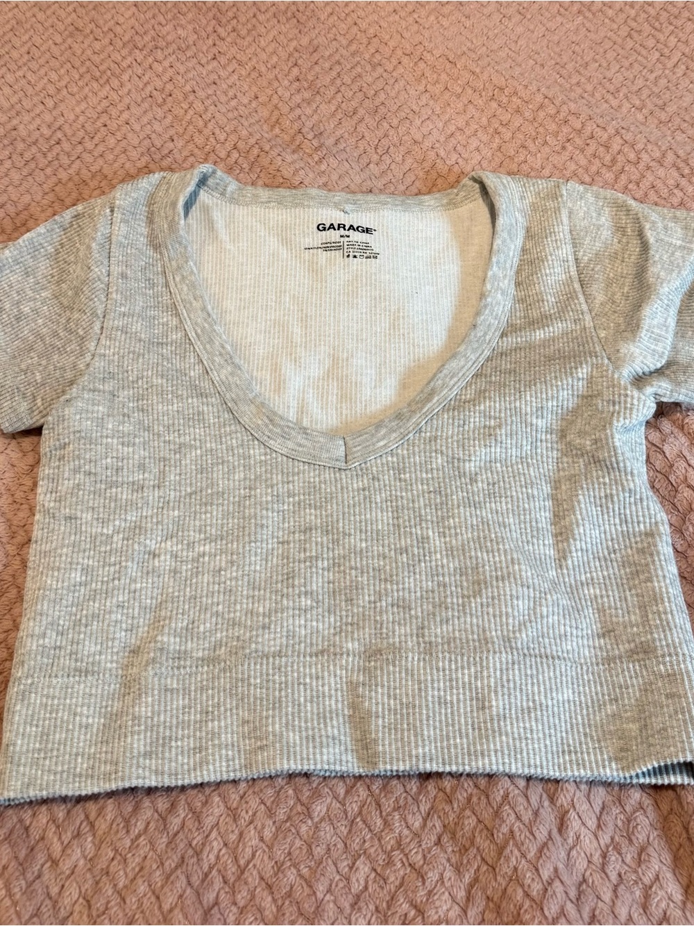 Garage Kids Light Gray Ribbed V-Neck Tee